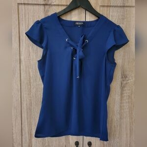 Morgan de Toi Navy Tie-Front Blouse